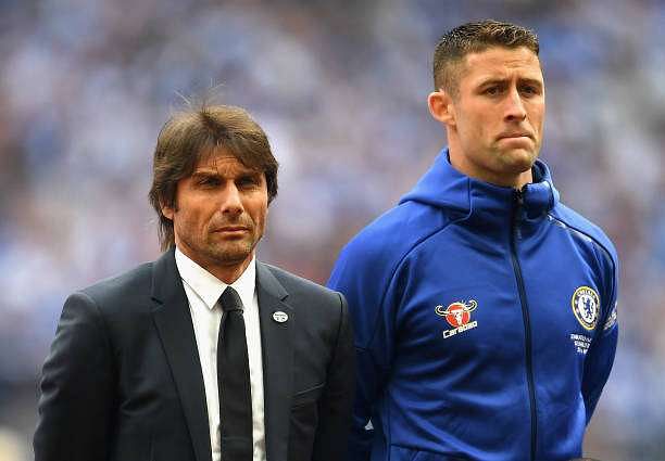 LONDON, ENGLAND - MAY 27: Antonio Conte, Manager of Chelsea and Gary Cahill of Chelsea look on prior to The Emirates FA Cup Final between Arsenal and Chelsea at Wembley Stadium on May 27, 2017 in London, England.  (Photo by Laurence Griffiths/Getty Images)